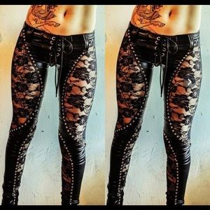 Lace/pleather pants size 4-6